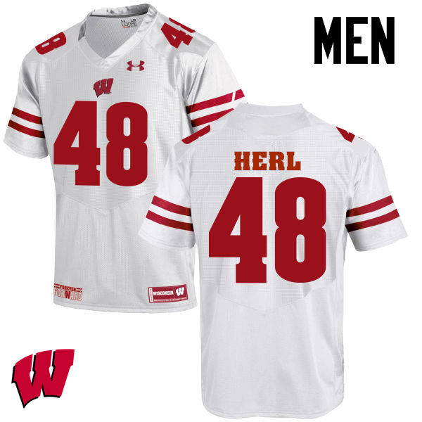 Men Wisconsin Badgers #48 Mitchell Herl College Football Jerseys-White